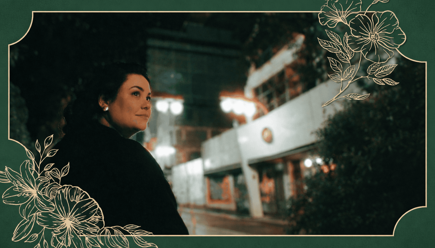 thoughtful woman urban night